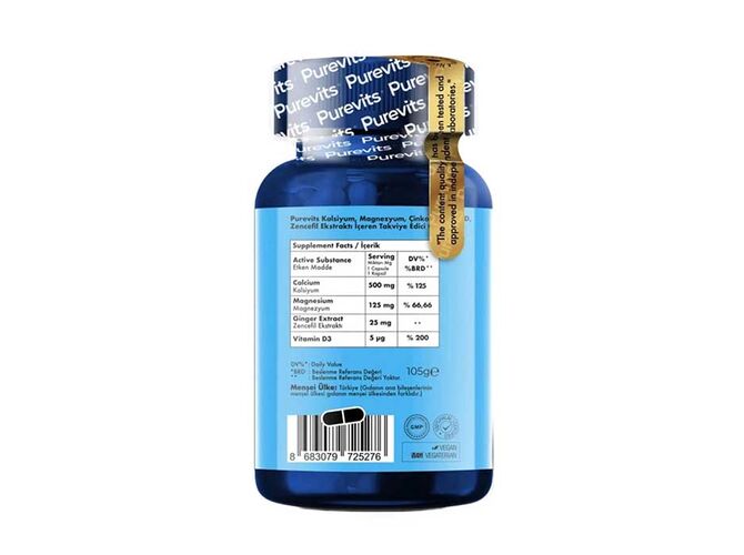 Purevits kalsiyum magnezyum çinko d3 60 tablet